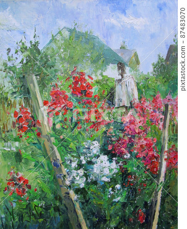 Scarecrow in the country garden, oil painting  87483070