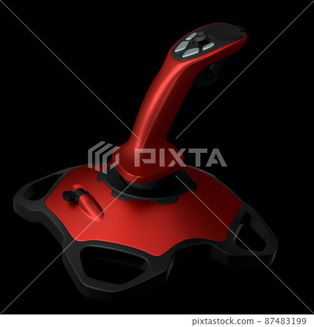 Realistic joystick for flight simulator isolated on black background. 3D rendering of streaming gear for cloud gaming or gamer workspace concept 87483199