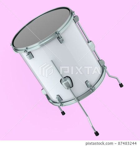 Realistic drum on pink background. 3d render concept of musical instrument, drum machine. 87483244