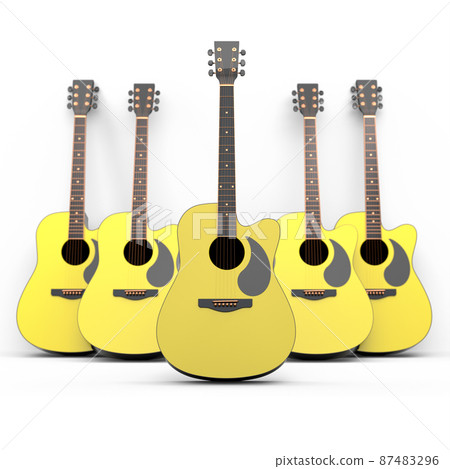 Set of electric acoustic guitar isolated on white background. 3d render of concept for rock festival poster with heavy metal guitar for music shop 87483296