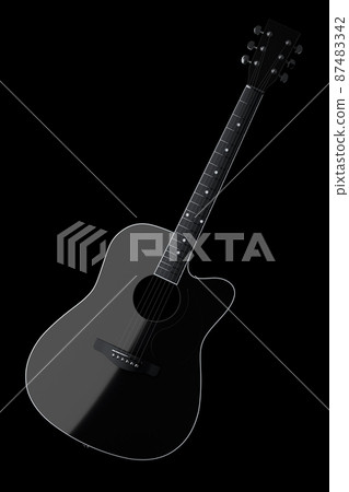 Close-up of acoustic guitar isolated on black background. 3d render of concept for rock festival poster with spanish guitar for music shop Close-up of acoustic guitar isolated on black background. 3d render of concept for rock festival poster with spanish guitar for music shop 87483342