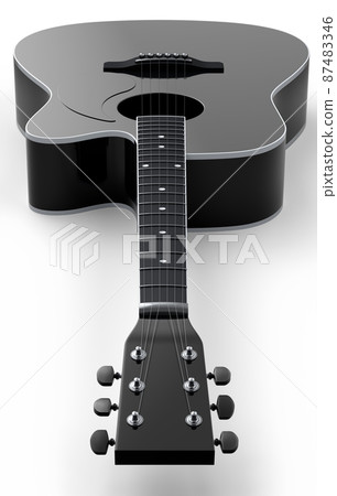 Close-up of acoustic guitar isolated on white background. 3d render of concept for rock festival poster with spanish guitar for music shop 87483346