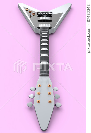 Close-up Electric acoustic guitar isolated on pink background. 3d render of concept for rock festival poster with heavy metal guitar for music shop Close-up Electric acoustic guitar isolated on pink background. 3d render of concept for rock festival poster with heavy metal guitar for music shop 87483348