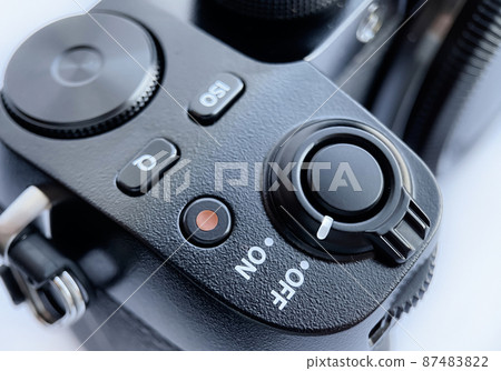 Close-up of the cameras shutter lever, iso sensitivity selection buttons, quick menu and video recording mode 87483822