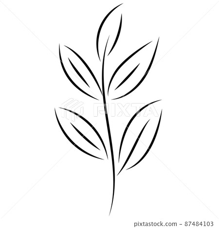 The silhouette of a twig with leaves. Icon in the style of sketch, linear art, minimalism 87484103