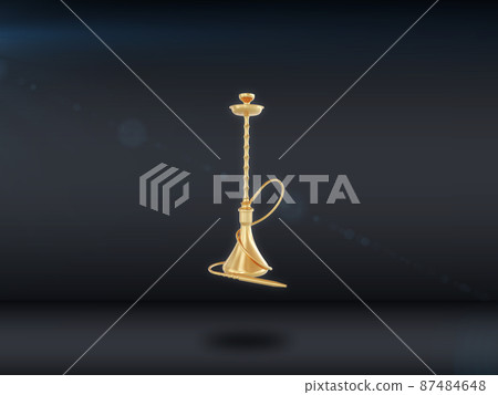Golden hookah isolated on a dark background. 3d render 87484648