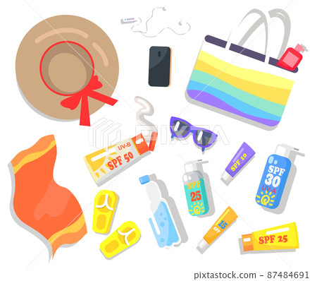 Summer Elements Beach Set Vector Illustration 87484691