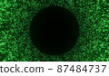 A green illustration of countless glowing dust particles forming a round frame. 87484737