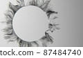 Black and white 3D illustration of countless short threads forming a creative round frame 87484740