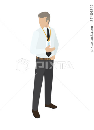 Man in Business Suit Points with One Hand to Side Man in Business Suit Points with One Hand to Side 87484842