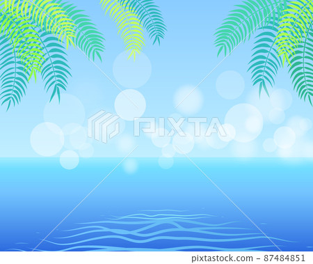 Summer Background with Palm Leaves in the Corner, Summer Background with Palm Leaves in the Corner, 87484851