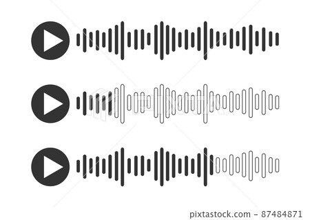Voice message icons with speech sound waves. Audio chat, radio, podcast app interface isolated on white background. Vector graphic illustration 87484871
