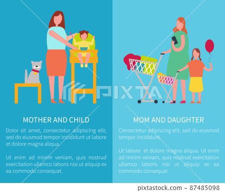 Mom and Daughter, Mother with Child Vector Posters Mom and Daughter, Mother with Child Vector Posters 87485098