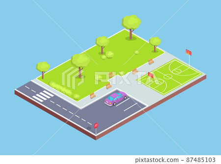 Park, Parking Lot and Sports Field Illustration Park, Parking Lot and Sports Field Illustration 87485103