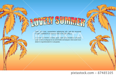 Lovely Summer Poster with Tall Palms and Text 87485105