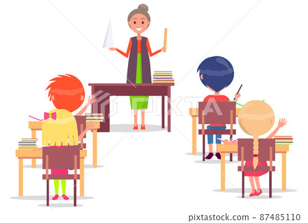 ABC Lesson in Primary School. Children Sit at Desk 87485110