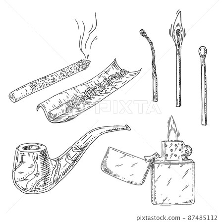 Set smoking tobacco elements. Vector vintage... - Stock Illustration  [87485112]