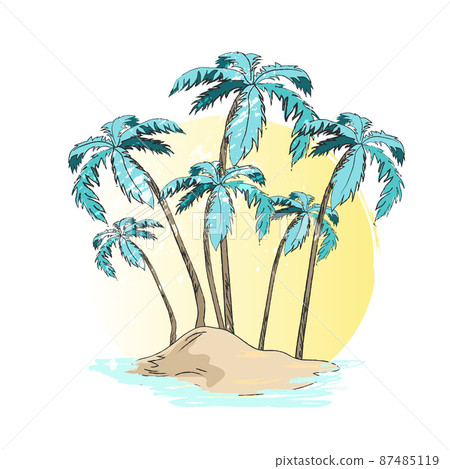 Vector Illustration of Desert Island Palm Trees Vector Illustration of Desert Island Palm Trees 87485119