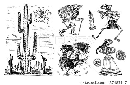 Day of the dead. Mexican national holiday. Original inscription in Spanish Dia de los Muertos 87485147