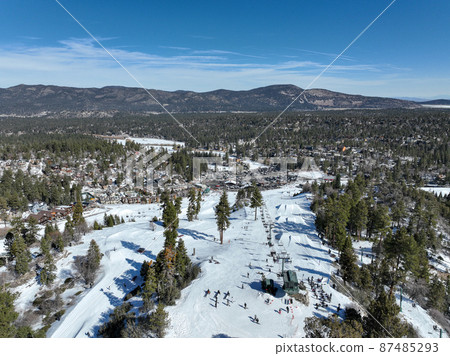 Aerial view of mountain ski resort with beautiful winter landscape 87485293