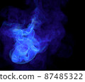 Number blue eight made of white smoke on black background. 3d render. Concept idea 87485322