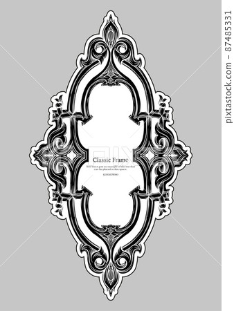 Baroque frame decor. Detailed rich ornament graphic line art. Baroque frame decor. Detailed rich ornament graphic line art. 87485331