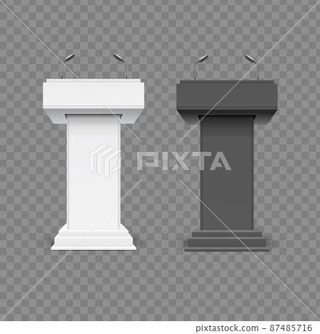 Realistic Detailed 3d Different Podium Tribune with Microphone Set. Vector Realistic Detailed 3d Different Podium Tribune with Microphone Set. Vector 87485716