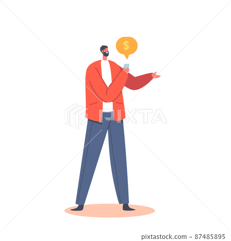 Businessman Male Character Look on Smartphone Screen with Dollar Sign in Speech Bubble. Online Money Transfer 87485895