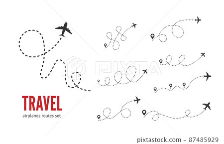 Airplane dotted path tracking vector illustration isolated on white Airplane dotted path tracking vector illustration isolated on white 87485929