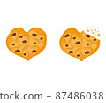 Whole and bitten chocolate cookies heart form 87486038