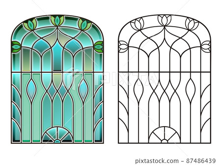 Arched vintage old window with stained glass 87486439