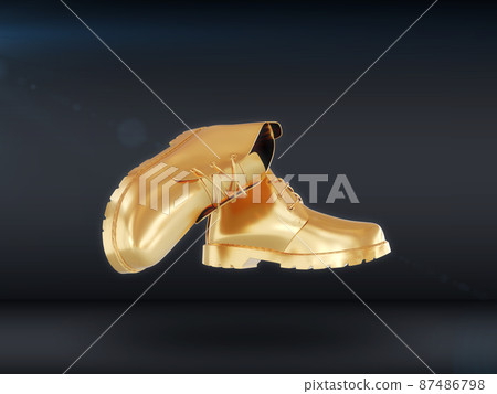 Gold boots isolated a dark background. 3D render Gold boots isolated a dark background. 3D render 87486798