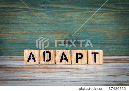 ADAPT. Text from wooden letters on a green background 87486813