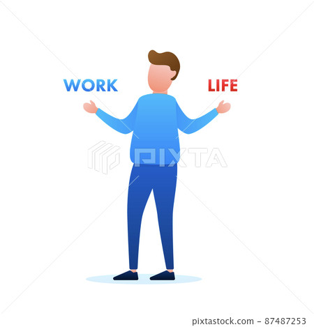 Man choosing between two options Work and Life. Vector stock illustration 87487253