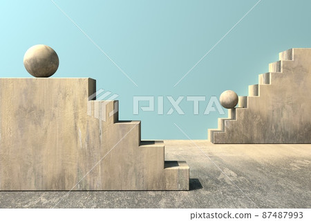 Stairs and balls - 3D render illustration 87487993