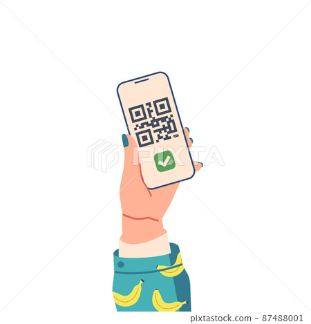 Hand Holding Mobile Phone with Qr Code Scanning Icon on Screen. Smartphone Scanner for Pay, Web, Mobile App Hand Holding Mobile Phone with Qr Code Scanning Icon on Screen. Smartphone Scanner for Pay, Web, Mobile App 87488001