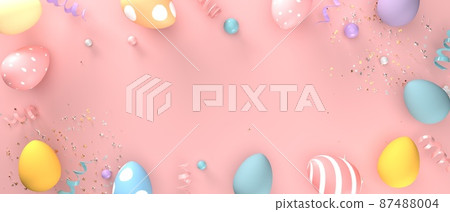 Colorful hand decorated Easter eggs with pastel colors 87488004