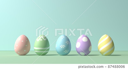 Colorful hand decorated Easter eggs with pastel colors 87488006