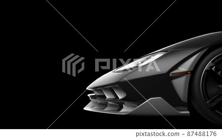 Detail on the front of a generic modern car on black background 87488176