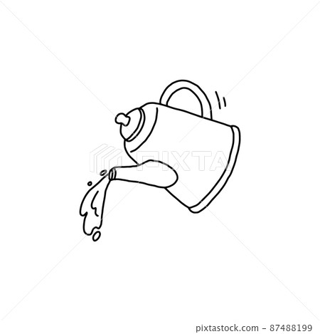 Tea or coffee kettle with jet of hot drink doodle vector illustration isolated. 87488199