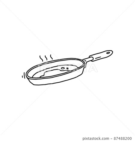 Frying pan with frying food, hand drawn doodle vector illustration isolated. Frying pan with frying food, hand drawn doodle vector illustration isolated. 87488200