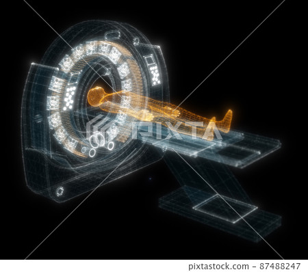 Digital MRI scan with patient Hologram. Medicine and Technology Concept Digital MRI scan with patient Hologram. Medicine and Technology Concept 87488247