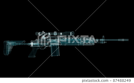 Submachine Gun Hologram. Weapon and Technology Concept 87488249