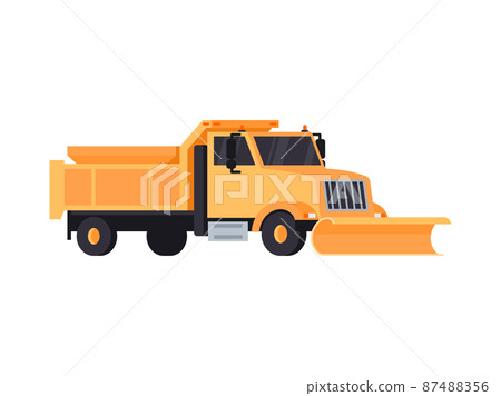 Lorry car with with plow for snow removal, flat vector illustration isolated. Lorry car with with plow for snow removal, flat vector illustration isolated. 87488356