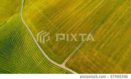 Flight over the beautiful rural landscape of Bavaria Allgau in the German Alps 87488396