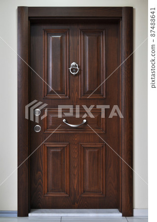 Modern wooden looking steel door, front door 87488641