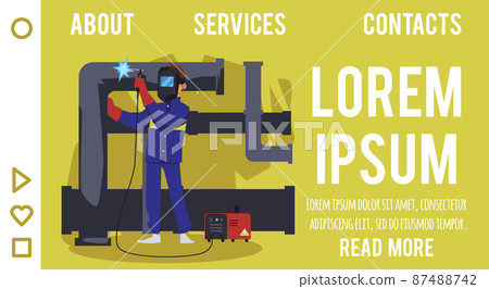 Professional welding service landing page or website flat vector illustration. Professional welding service landing page or website flat vector illustration. 87488742