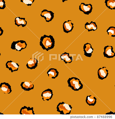Abstract modern leopard seamless pattern. Animals trendy background. Orange and black decorative vector stock illustration for print, card, postcard, fabric, textile. Modern ornament of stylized skin 87488996