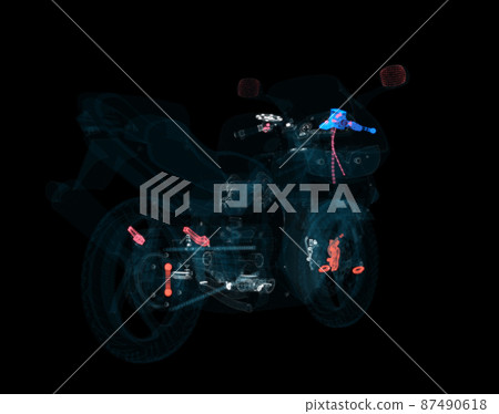 Abstract motorcycle consisting of glow points and lines. 3d illustration Abstract motorcycle consisting of glow points and lines. 3d illustration 87490618