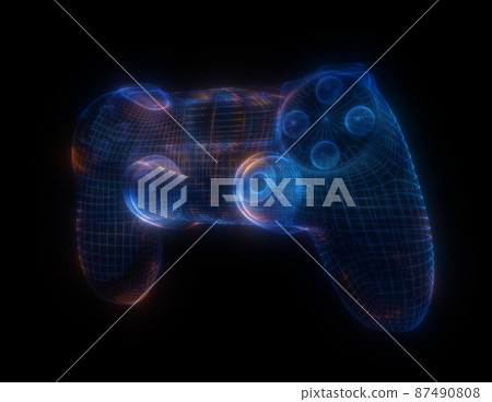 Video game controllers made of multicolored particles on black background 87490808